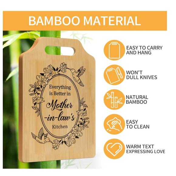 Cutting Board, Bamboo Cutting Board for Mother-in-Law 15.3"L x 7.5"W x 0.4" - Picture 7 of 7